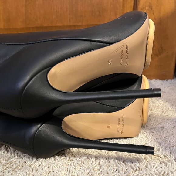 IDENTITA Black Leather "Dayna" Italian Boots Knee High 10 / 40 - 120mm Heels - Picture 6 of 16